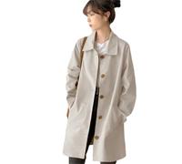 Hdhdeueh - Gabardina de mujer con manga larga, solapa, un solo pecho, color sólido, abrigo holgado con bolsillos, beige, S