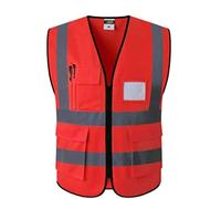HDICUHNANU Chaleco De Seguridad Chaleco de construcción Alta Visibilidad Reflexión Reflectante y Transpirable con Bolsillos Cremalleras Reflectantes Chaleco De Trabajo(Rot,XL)