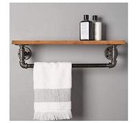 HDICUHNANU Estante De Almacenamiento Toallero De Partición Madera Maciza, Montaje En Pared Industrial Estado Rústico para Baño, Colgador Barra Toallero(120cm*20 * 2cm)
