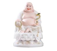 HDICUHNANU Figura Buda,Resistente Intemperie, Porcelana Blanca Gran Barriga Riendo Buda Maitreya Meditando Paz Armonía Estatua para La Decoración del Hogar Feng Shui(16in)