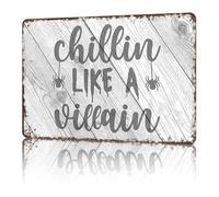 HDKYSWBUEJ Chillin Like A Villain Sign Vintage Cool Vibes Metal Wall-Art for Game Room Man Cave Streaming Setup (8 X 12 in)