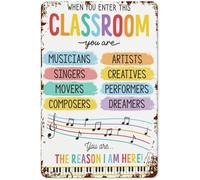 HDKYSWBUEJ Elementary Music Room Rules Sign Vintage Educational Tin Plaque for School Classroom Teacher Appreciation Gift 8 X 12 in