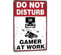 HDKYSWBUEJ Funny Video Gamer Warning Sign Do Not Disturb Gamer At Work Vintage Metal Tin Plaque for Gaming Setup Office 8 X 12 in