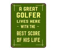 HDKYSWBUEJ Humorous Golfer Gift Metal Tin Sign A Great Golfer Lives Here With Best Score Retro Vintage Wall-Art 8 X 12 in