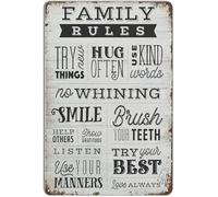 HDKYSWBUEJ Rustic Family Rules Sign Vintage Metal Tin Plaque Funny House Rules for Living Room Decor Entryway Wall-Art 8 X 12 in