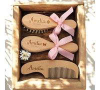 HDLOVE Cepillo De Pelo Personalizado For Bebé, Peine De Madera Personalizado con Nombre E Icono Grabado, Cerdas Naturales For Cuero Cabelludo Delicado, Regalo De Recuerdo For Bautizo O Baby Shower