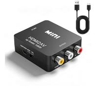 HDMI a AV Convertidor, 3 RCA CVBS Compuesto Adaptador de Video y Audio, Mini Conversor de Señal 1080P/720P a 480i/576i con Cable USB, Compatible para Roku, Chromecast, PC, Laptop, Xbox, PS, DVD, TV