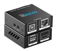 HDMI KVM Extender USB a RJ45 Cat5e/6/7, 1080P@60Hz 150ft/50M, HDMI Ethernet Transmisor Receptor, Teclado Ratón 2 Puertos USB2.0 Hub POE Audio Estéreo Micrófono