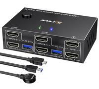 HDMI KVM Switch 2 PC 2 Monitores 4K@60Hz 2K@144Hz, Emulador EDID, USB 3.0 Dual Monitor KVM Switch para 2 PC Comparte 2 Monitor y 4 Puertos USB 3.0, Control Remoto y Cables Incluidos
