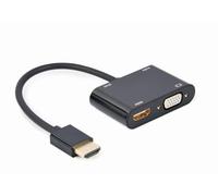 HDMI MACHO A HDMI HEMBRA + VGA HEMBRA + CABLE ADAPTADOR DE AUDIO NEGRO