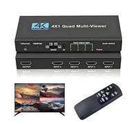 HDMI Multi-Viewer 4X1, Conmutador Sincronizado 4 en 1 Salida, Conmutador Quad Multi Viewer con Control Remoto IR, Soporta 4K 30Hz, 1080P@60Hz, 5 Modos de Visualización para Cámara, Consolas de Juegos