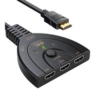HDMI Switch 3 Entradas a 1 Salida, 4K HDMI Splitter Conmutador 3 Puertos Soporta Full HD 3D 1080p Player para PC TV Box BLU-Ray PS4 PS5 Chromecast Roku DVR DVD Xbox Fire TV Stick (Incluir Cable)