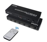 HDMI Switch Splitter 2 in 4 out, 4K@60Hz Conmutador HDMI Splitter 2x4 con Mando a Distancia & Salida de Audio SPDIF para PC HDTV Xbox PS3 PS4 Proyector