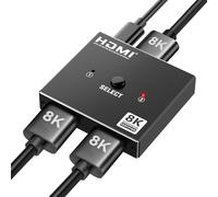 HDMI Switch Splitter 8K@60Hz, 4K@120Hz, Conmutador HDMI 2.1 Bidireccional de Aluminio 2 entradas y 1 Salida/1 Entrada y 2 Salidas, Soporta 48 Gbps, 3D HDCP 2.3 para PS5/4, Fire Stick, Xbox y HDTV