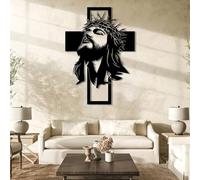 HDMOZUYT Arte de Pared con Cruz de Jesús de Metal, Arte Cristiano de Metal, decoración para el hogar con Cruz de Jesús, Cruces Colgantes, Decoraciones de crucifijos Grandes para Iglesia (Negro, 135 c