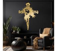 HDMOZUYT Arte de Pared con Cruz de Jesús de Metal, Arte Cristiano de Metal, decoración para el hogar con Cruz de Jesús, Cruces Colgantes, Decoraciones de crucifijos Grandes para Iglesia (Dorado, 2,48