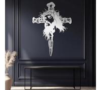 HDMOZUYT Arte de Pared con Cruz de Jesús de Metal, Arte Cristiano de Metal, decoración para el hogar con Cruz de Jesús, Cruces Colgantes, Decoraciones de crucifijos Grandes para Iglesia (Plateado, 2