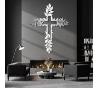 HDMOZUYT Arte de Pared con Cruz de Metal, árbol y Cruz de la Vida, decoración de Pared con Cruces cristianas, Cruces de Jesús para Sala de Estar y Dormitorio (Plateado, 76 cm de Largo x 61 cm de ANC