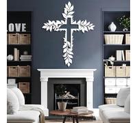 HDMOZUYT Arte de Pared con Cruz de Metal, árbol y Cruz de la Vida, decoración de Pared con Cruces cristianas, Cruces de Jesús para Sala de Estar y Dormitorio (Blanco, 48 cm de Largo x 38 cm de Ancho)