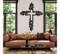 HDMOZUYT Arte de Pared con Cruz de Metal, árbol y Cruz de la Vida, decoración de Pared con Cruces cristianas, Cruces de Jesús para Sala de Estar y Dormitorio (Negro, 89 cm de Largo x 71 cm de Ancho)