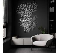 HDMOZUYT Arte de Pared de Metal con Cabeza de Ciervo en un árbol, decoración Abstracta de Pared con Forma de Ciervo, decoración de Pared de Animales de Metal para Sala de Estar, Dormitorio, cabaña (p