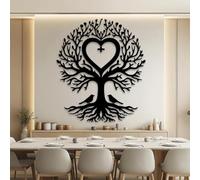 HDMOZUYT Arte de Pared de Metal con Forma de corazón del Árbol de la Vida, Ideal para Dormitorio, Sala de Estar, baño y Exteriores (Negro, 120 x 103 cm)