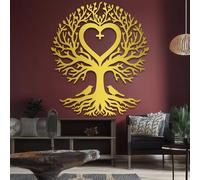 HDMOZUYT Arte de Pared de Metal con Forma de corazón del Árbol de la Vida, Ideal para Dormitorio, Sala de Estar, baño y Exteriores (Dorado, 47 x 40 cm)