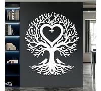 HDMOZUYT Arte de Pared de Metal con Forma de corazón del Árbol de la Vida, Ideal para Dormitorio, Sala de Estar, baño y Exteriores (Blanco, 90 x 77 cm)