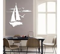 HDMOZUYT Cuadro de Metal con Forma de velero, Silueta de gaviotas y Puesta de Sol, decoración Minimalista náutica Costera de Metal, Arte Colgante marítimo para Sala de Estar, Dormitorio u Oficina (bl
