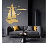 HDMOZUYT Cuadro de Metal con Forma de velero, Silueta de gaviotas y Puesta de Sol, decoración Minimalista náutica Costera de Metal, Arte Colgante marítimo para Sala de Estar, Dormitorio u Oficina (do