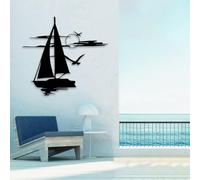HDMOZUYT Cuadro de Metal con Forma de velero, Silueta de gaviotas y Puesta de Sol, decoración Minimalista náutica Costera de Metal, Arte Colgante marítimo para Sala de Estar, Dormitorio u Oficina (ne