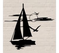 HDMOZUYT Cuadro de Metal con Forma de velero, Silueta de gaviotas y Puesta de Sol, decoración Minimalista náutica Costera de Metal, Arte Colgante marítimo para Sala de Estar, Dormitorio u Oficina (ne