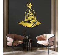 HDMOZUYT Cuadro Decorativo de Metal con Forma de Barco en una Botella, decoración de Pared de Metal con Forma de Barco Pirata, decoración náutica para el hogar, baño, Oficina y Sala de Estar (Dorado,