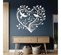HDMOZUYT Decoración de Pared de Metal con Forma de corazón, pájaro y Rama de árbol, para Sala de Estar, Dormitorio y Exteriores (Blanco, 76 x 72 cm)