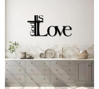 HDMOZUYT Decoración de Pared metálica Dios es Amor, Cruz y Jesús, Arte Cristiano del Señor Jesús, decoración Religiosa Cristiana Moderna para Sala de Estar, Dormitorio, Iglesia y hogar (Negro, 76 c