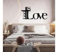 HDMOZUYT Decoración de Pared metálica Dios es Amor, Cruz y Jesús, Arte Cristiano del Señor Jesús, decoración Religiosa Cristiana Moderna para Sala de Estar, Dormitorio, Iglesia y hogar (Negro, 150