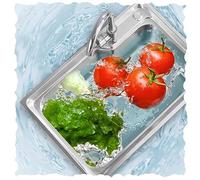 HDMOZUYT Fregadero de cocina de acero inoxidable para exteriores, fregadero de lavandería con grifo de estante de almacenamiento, lavabo independiente (color: frío + caliente, tamaño: 58 x 43 cm/22,8