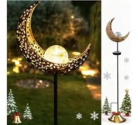 HDNICE - Lámpara Solar de jardín para decoración al Aire Libre, diseño de Globo de Cristal Agrietado con Luna, Luces de Metal, luz Blanca cálida Resistente al Agua para Camino, césped, Patio, Patio