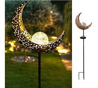 HDNICEZM Luz solar de jardín decorativa al aire libre, decoración de luna, globo de vidrio agrietado, luces de metal, impermeable, blanco cálido, LED para camino, césped, patio, adornos de patio para