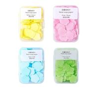 HDouii Jabón de papel, 4 mini hojas desechables de pétalos desechables con aroma diferente, jabón de baño soluble, adecuado para exteriores, viajes, camping, 4 cajas (aproximadamente 400 hojas)