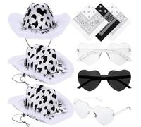 HDOYTXXM 9Set/Pack Adult Heart Gafas de Sol + Anacardo Kerchief+Sombrero de Vaquero Set Carnaval Protección Solar para Adultos Sombrero de Vaquero con Estampado De Vaca