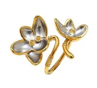 HDOYTXXM Anillos florales de doble tono Acero inoxidable chapado en 18 quilates Accesorio elegante Banda abierta artística para cualquier ocasión Flor de tonos abierta