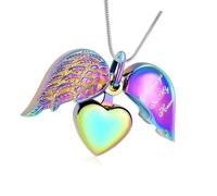 HDOYTXXM Collar de Recuerdos de Mascotas con Forma de corazón Alado, joyería de cremación para Llevar Las Cenizas amadas, Collar cercano para Cenizas