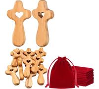 HDOYTXXM Juego de Bolsillo de Mano de 10 Piezas, Sacos, oración de Aliento Espiritual, Cruces de Mano de Madera