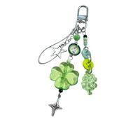 HDOYTXXM Llavero con cuentas de corazón, lazo, tréboles de hojas, colgante para teléfono, bolso, accesorio elegante para entusiastas de, llavero con lazo