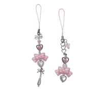 HDOYTXXM Llavero con cuentas hecho a mano, colgante de bolso con lazo, lindo llavero con dije para teléfono, regalo estético Simple para mujeres y niñas, accesorio elegante