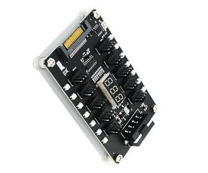 HDOYTXXM Multifunción Ventilador Hub Convertir SATA o 4 pines Fuente de alimentación en 10 puertos con control de temperatura en tiempo real