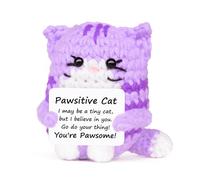 HDOYTXXM Muñeco de Gatos de Apoyo Emocional Tejido a Mano con Tarjeta de afirmación Positiva para decoración de Oficina Regalos Inspiración Muñeca de Gatos de Punto