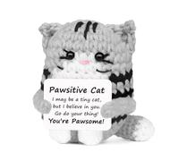 HDOYTXXM Muñeco de Gatos de Apoyo Emocional Tejido a Mano con Tarjeta de afirmación Positiva para decoración de Oficina Regalos Inspiración Muñeca de Gatos de Punto