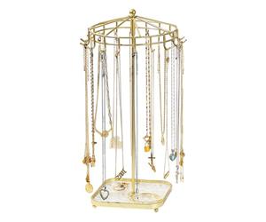 HDOYTXXM Torre de joyería giratoria moderna de metal y acrílico con bandejas extraíbles para la presentación de collares Soporte giratorio para joyas